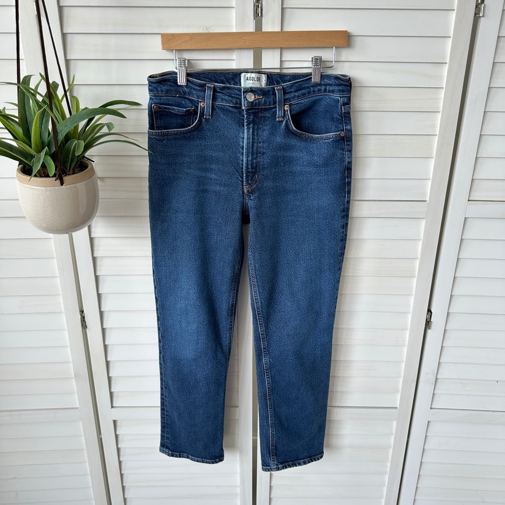 AGOLDE Kye Mid Rise Straight Crop Jeans Dark Wash Organic‎ Cotton Size 28